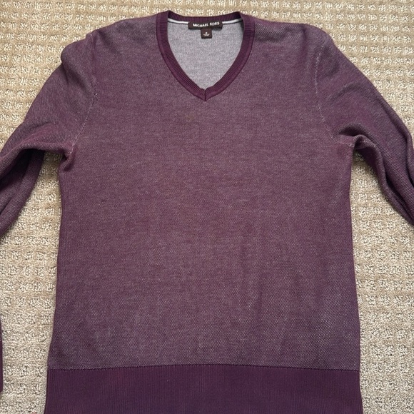 Michael Kors Mens Cotton Long Sleeve V Neck Plum Purple Sweater medium - Picture 3 of 8